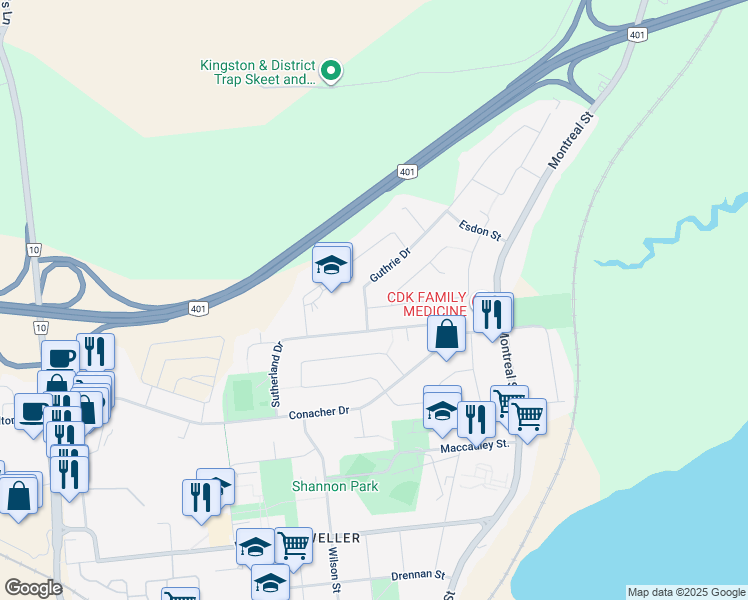 map of restaurants, bars, coffee shops, grocery stores, and more near in Kingston