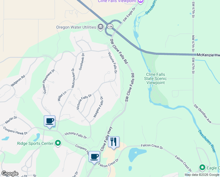 map of restaurants, bars, coffee shops, grocery stores, and more near 785 Ribbon Falls Road in Redmond