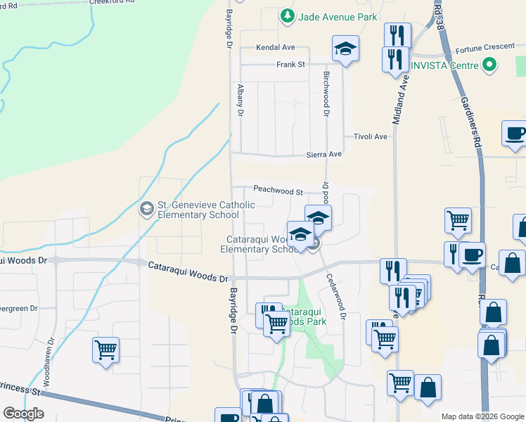 map of restaurants, bars, coffee shops, grocery stores, and more near 1909 Spindlewood Street in Kingston