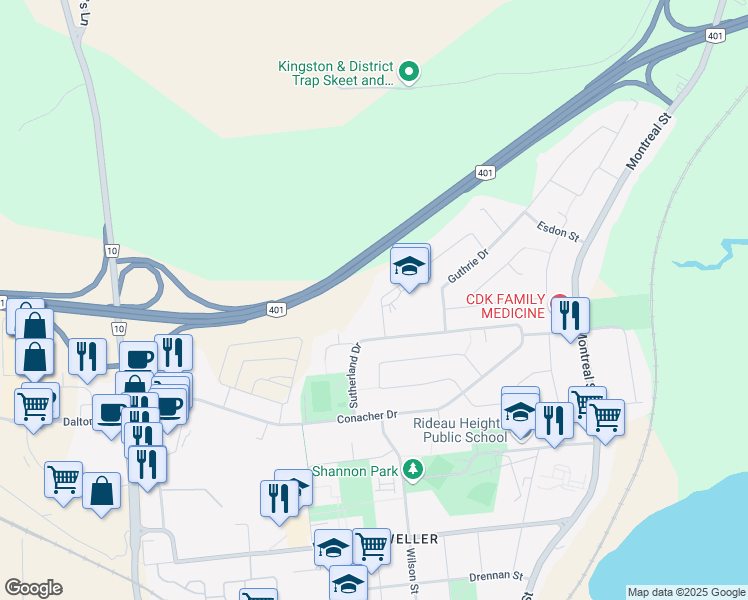 map of restaurants, bars, coffee shops, grocery stores, and more near 28 Virginia Street in Kingston