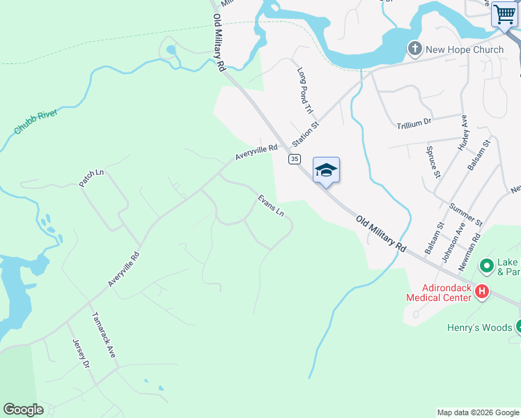 map of restaurants, bars, coffee shops, grocery stores, and more near 51 Split Rock Road in Lake Placid