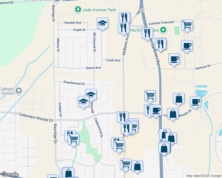 map of restaurants, bars, coffee shops, grocery stores, and more near in Kingston