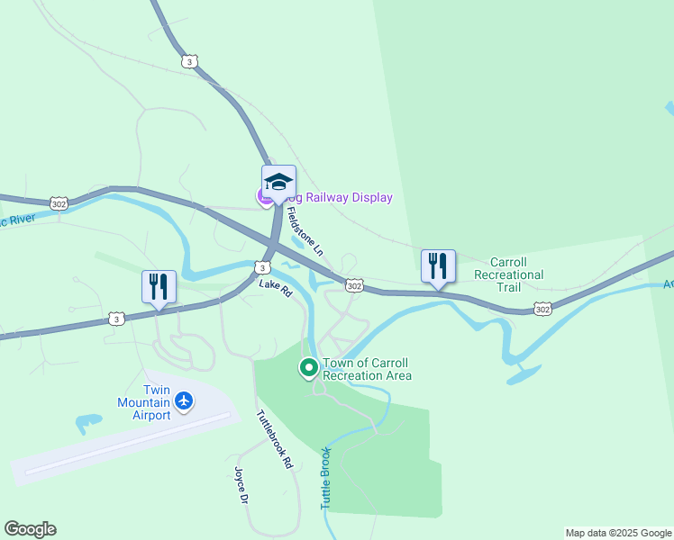 map of restaurants, bars, coffee shops, grocery stores, and more near 100 U.S. 302 in Carroll