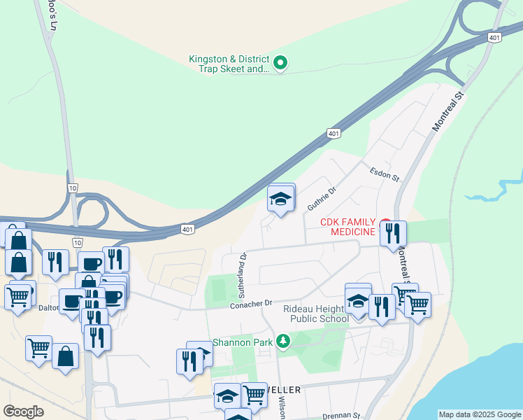 map of restaurants, bars, coffee shops, grocery stores, and more near 28 Virginia Street in Kingston
