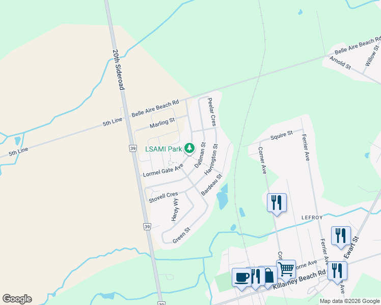 map of restaurants, bars, coffee shops, grocery stores, and more near 1377 Lormel Gate Avenue in Innisfil