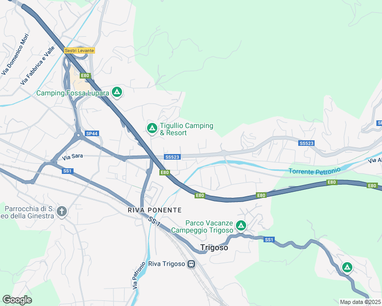 map of restaurants, bars, coffee shops, grocery stores, and more near 175 Via Sara in Sestri Levante