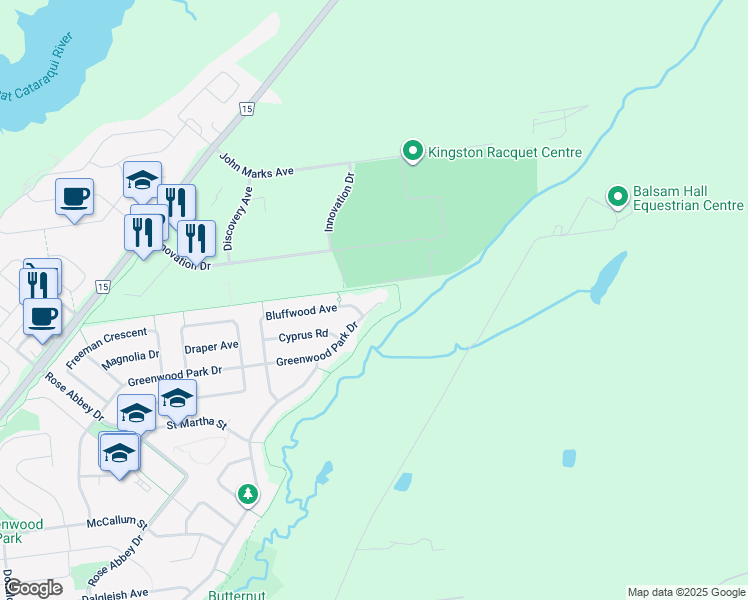map of restaurants, bars, coffee shops, grocery stores, and more near 1328 Greenwood Park Drive in Kingston