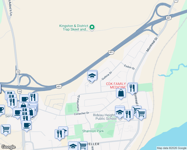 map of restaurants, bars, coffee shops, grocery stores, and more near 80 Virginia Street in Kingston