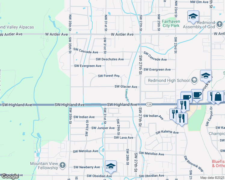 map of restaurants, bars, coffee shops, grocery stores, and more near 3008 Southwest Glacier Avenue in Redmond