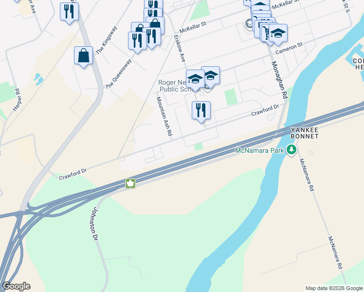 map of restaurants, bars, coffee shops, grocery stores, and more near 859 Stocker Road in Peterborough