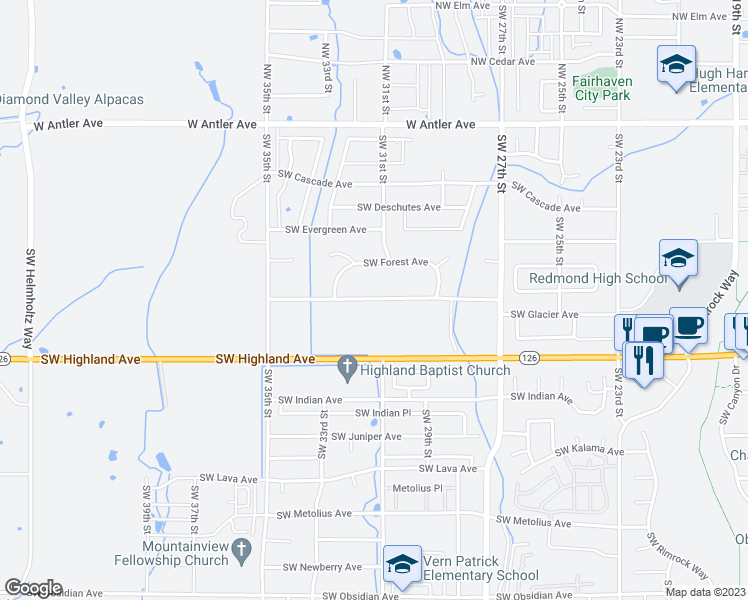 map of restaurants, bars, coffee shops, grocery stores, and more near 3138 Southwest Glacier Avenue in Redmond