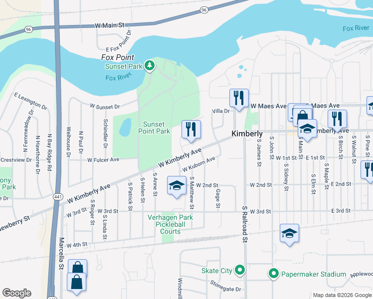 map of restaurants, bars, coffee shops, grocery stores, and more near 730 West Kimberly Avenue in Kimberly