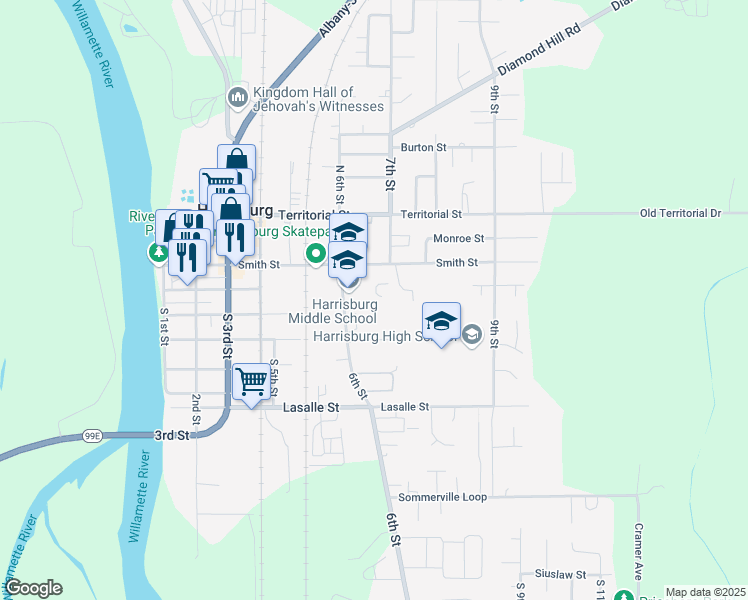 map of restaurants, bars, coffee shops, grocery stores, and more near 642 Smith Street in Harrisburg