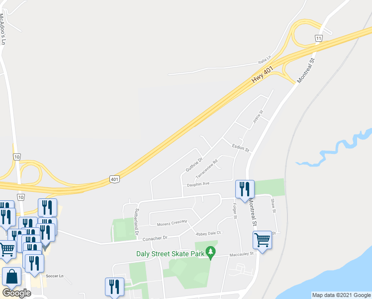 map of restaurants, bars, coffee shops, grocery stores, and more near in Kingston