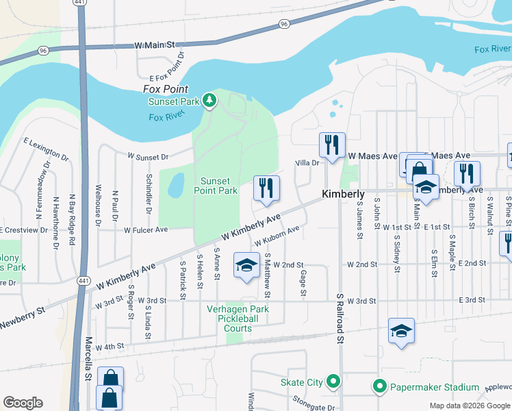 map of restaurants, bars, coffee shops, grocery stores, and more near 730 West Kimberly Avenue in Kimberly
