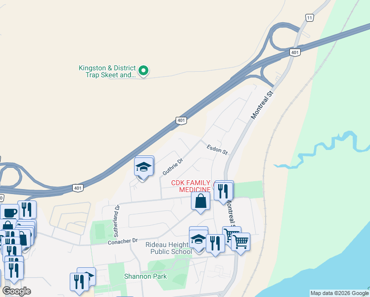 map of restaurants, bars, coffee shops, grocery stores, and more near 6 Karlee Court in Kingston