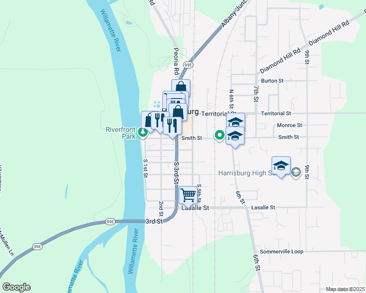 map of restaurants, bars, coffee shops, grocery stores, and more near in Harrisburg