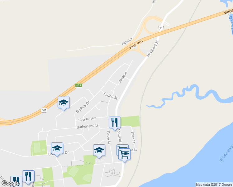 map of restaurants, bars, coffee shops, grocery stores, and more near 46 Joyce Street in Kingston