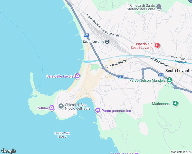 map of restaurants, bars, coffee shops, grocery stores, and more near 13 Corso Colombo in Sestri Levante