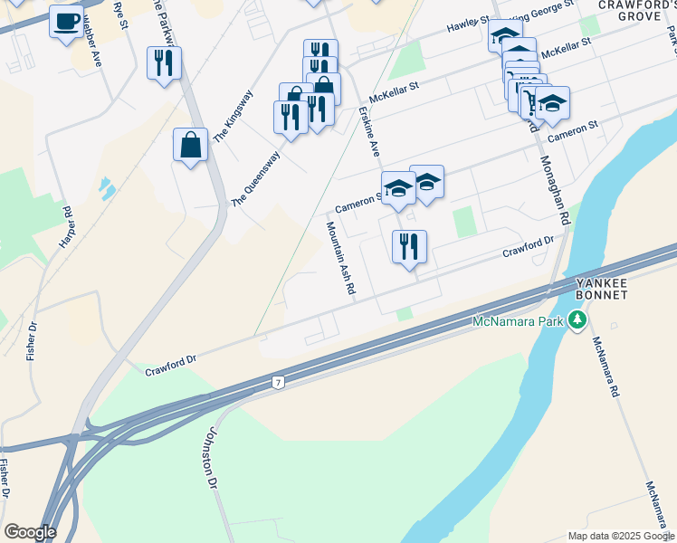 map of restaurants, bars, coffee shops, grocery stores, and more near in Peterborough