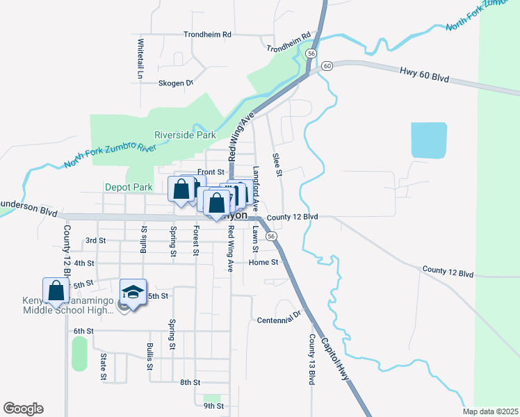 map of restaurants, bars, coffee shops, grocery stores, and more near 806 2nd Street in Kenyon