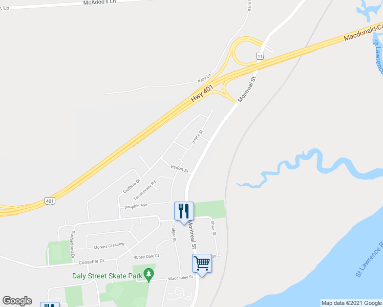 map of restaurants, bars, coffee shops, grocery stores, and more near 46 Joyce Street in Kingston