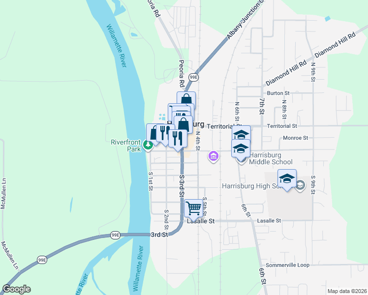 map of restaurants, bars, coffee shops, grocery stores, and more near 305 Smith Street in Harrisburg