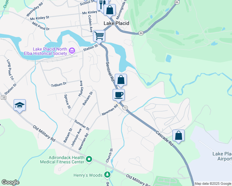map of restaurants, bars, coffee shops, grocery stores, and more near 5967 New York 73 Scenic in Lake Placid