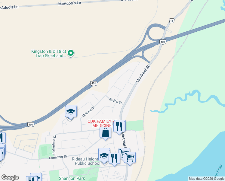 map of restaurants, bars, coffee shops, grocery stores, and more near in Kingston