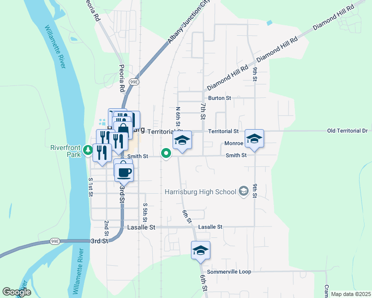 map of restaurants, bars, coffee shops, grocery stores, and more near 655 Smith Street in Harrisburg