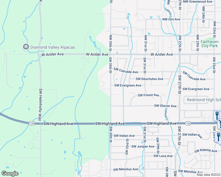map of restaurants, bars, coffee shops, grocery stores, and more near 333 Southwest 35th Street in Redmond
