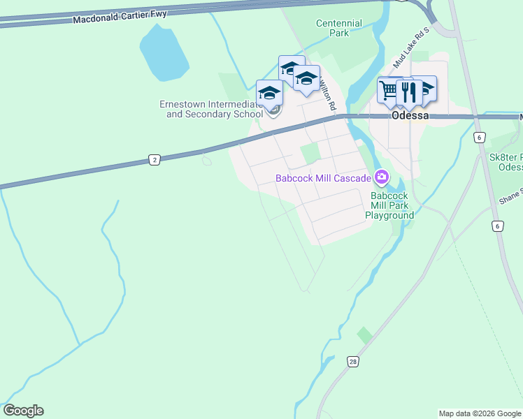 map of restaurants, bars, coffee shops, grocery stores, and more near 75 Creighton Drive in Lennox and Addington County