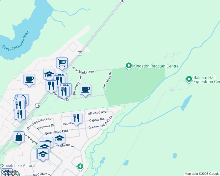 map of restaurants, bars, coffee shops, grocery stores, and more near 795 Innovation Drive in Kingston