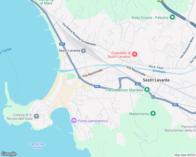 map of restaurants, bars, coffee shops, grocery stores, and more near 54 Via Costantino Raffo in Sestri Levante