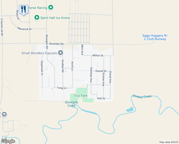 map of restaurants, bars, coffee shops, grocery stores, and more near 2400 Sammye Avenue in Gillette