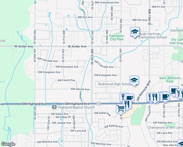 map of restaurants, bars, coffee shops, grocery stores, and more near 2721 Southwest Forest Court in Redmond