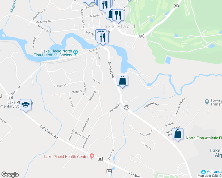 map of restaurants, bars, coffee shops, grocery stores, and more near 5971 Newman Road in Lake Placid