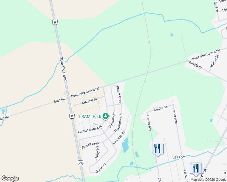 map of restaurants, bars, coffee shops, grocery stores, and more near 1239 Peelar Crescent in Innisfil