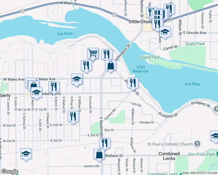 map of restaurants, bars, coffee shops, grocery stores, and more near 122 Adams Place in Kimberly