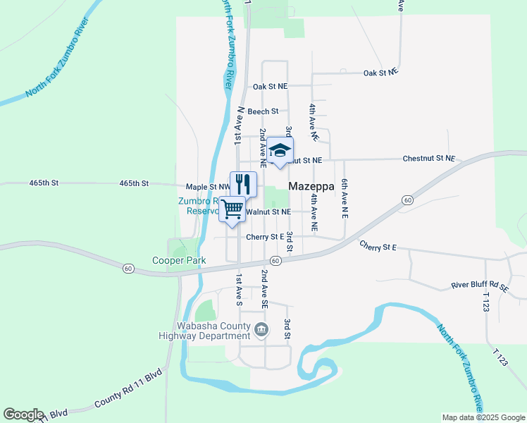 map of restaurants, bars, coffee shops, grocery stores, and more near in Mazeppa