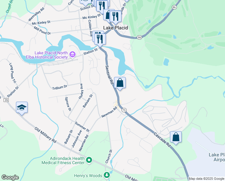 map of restaurants, bars, coffee shops, grocery stores, and more near 5967 New York 73 Scenic in Lake Placid