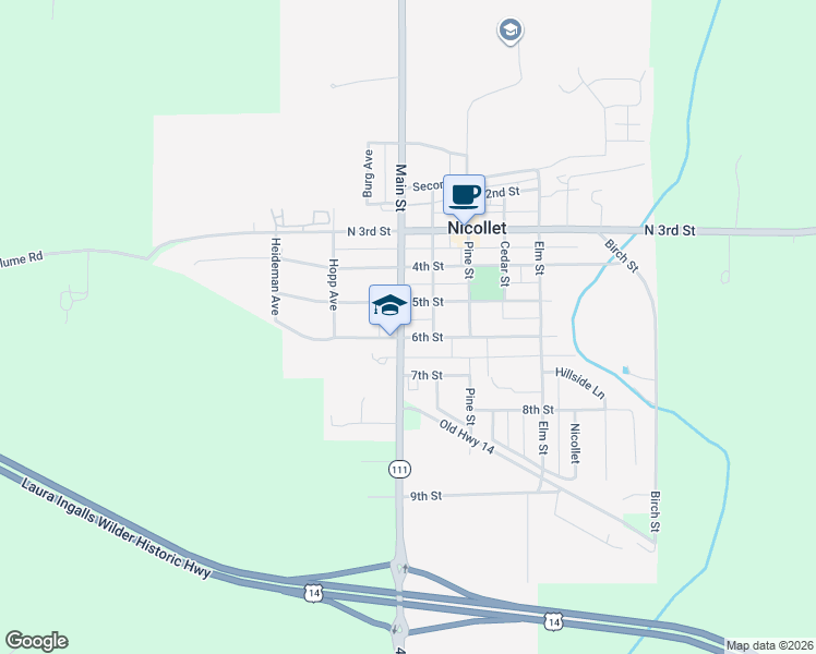 map of restaurants, bars, coffee shops, grocery stores, and more near 430 Ash Street in Nicollet