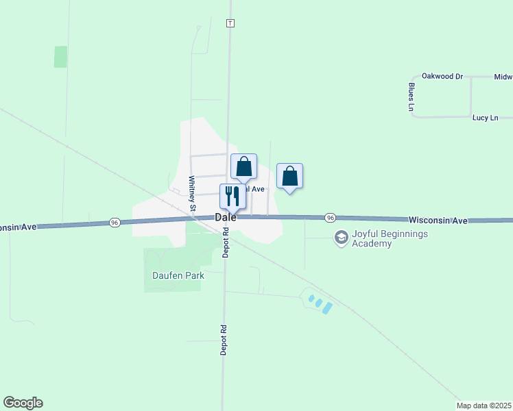 map of restaurants, bars, coffee shops, grocery stores, and more near N925 Dale Avenue in Hortonville