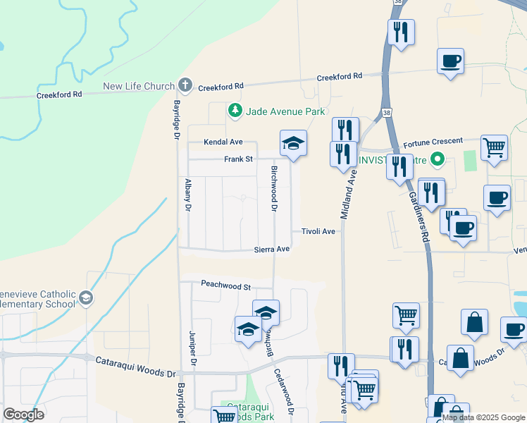 map of restaurants, bars, coffee shops, grocery stores, and more near 1472 Pearl Road in Kingston