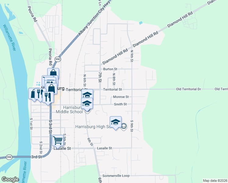 map of restaurants, bars, coffee shops, grocery stores, and more near 800 Territorial Street in Harrisburg