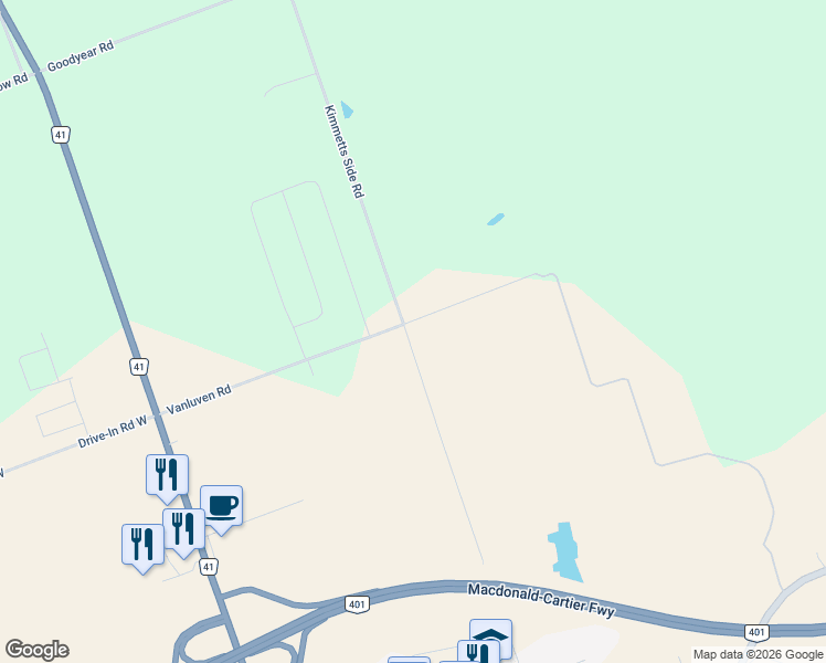 map of restaurants, bars, coffee shops, grocery stores, and more near 164 Vanluven Road in Napanee