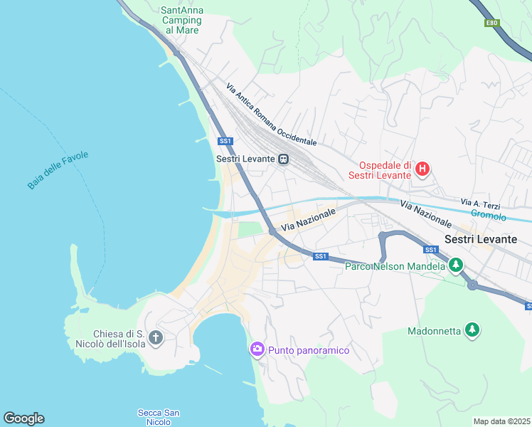 map of restaurants, bars, coffee shops, grocery stores, and more near Viale Mazzini in Sestri Levante