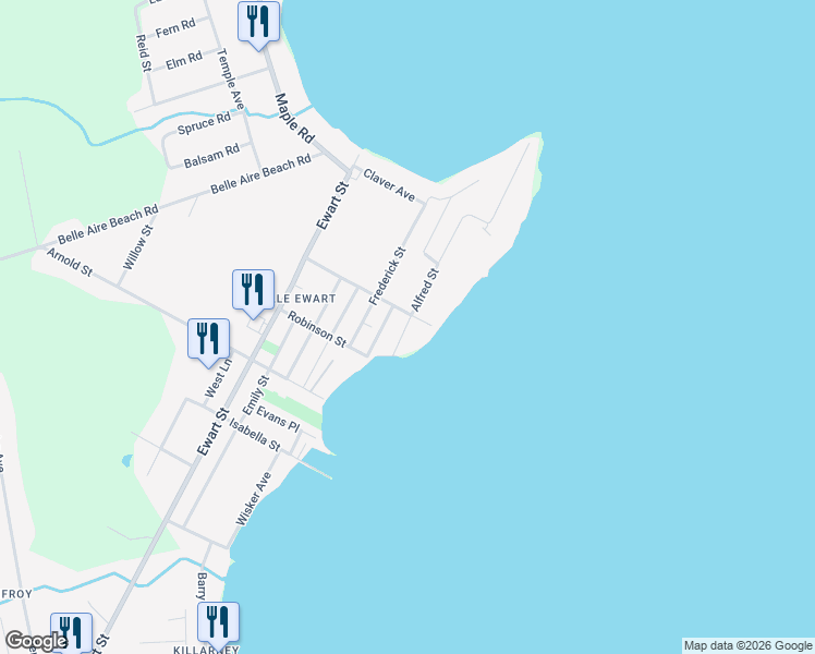 map of restaurants, bars, coffee shops, grocery stores, and more near 1092 Alfred Street in Innisfil