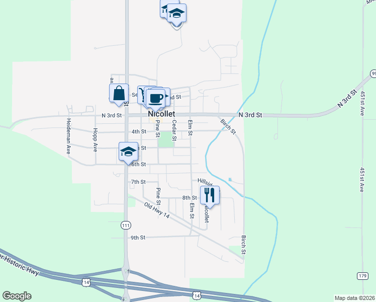 map of restaurants, bars, coffee shops, grocery stores, and more near 827 5th Street in Nicollet