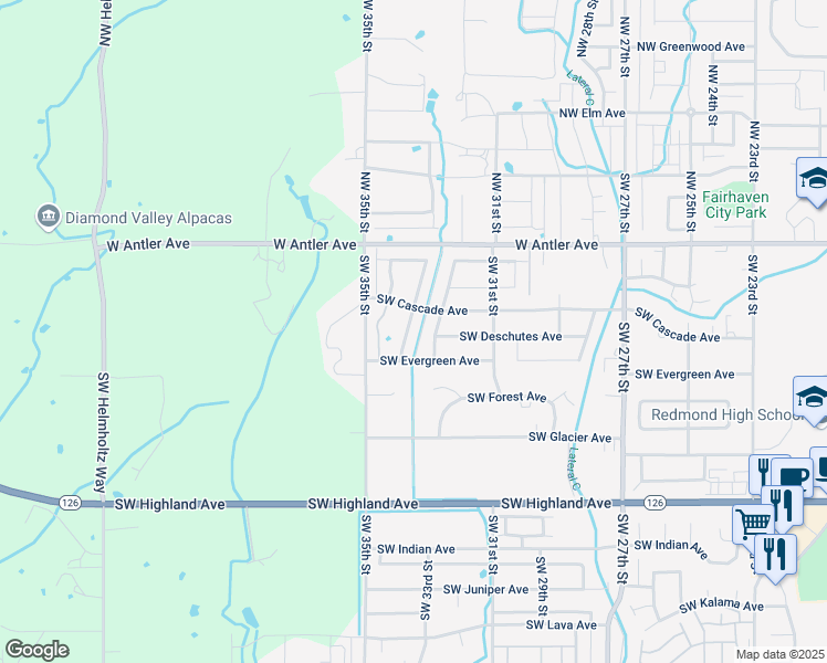 map of restaurants, bars, coffee shops, grocery stores, and more near 340 Southwest 33rd Drive in Redmond
